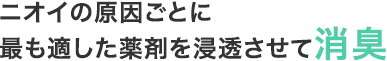 ニオイの原因ごとに最も適した薬剤を浸透させて消臭